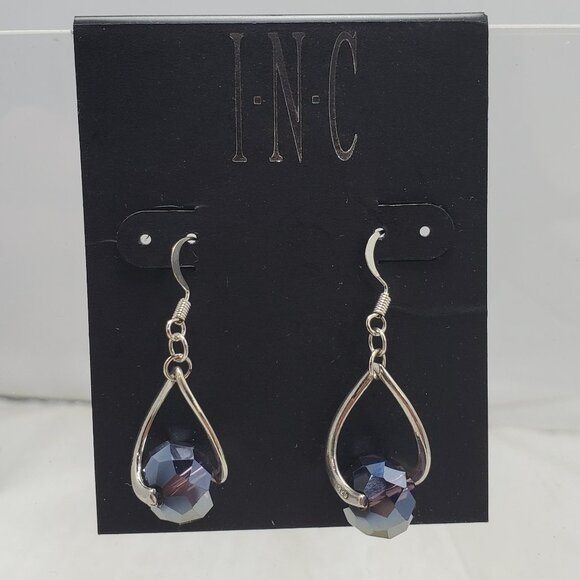 INC silver tone iridescent bead fish hook earring - Picture 2 of 6